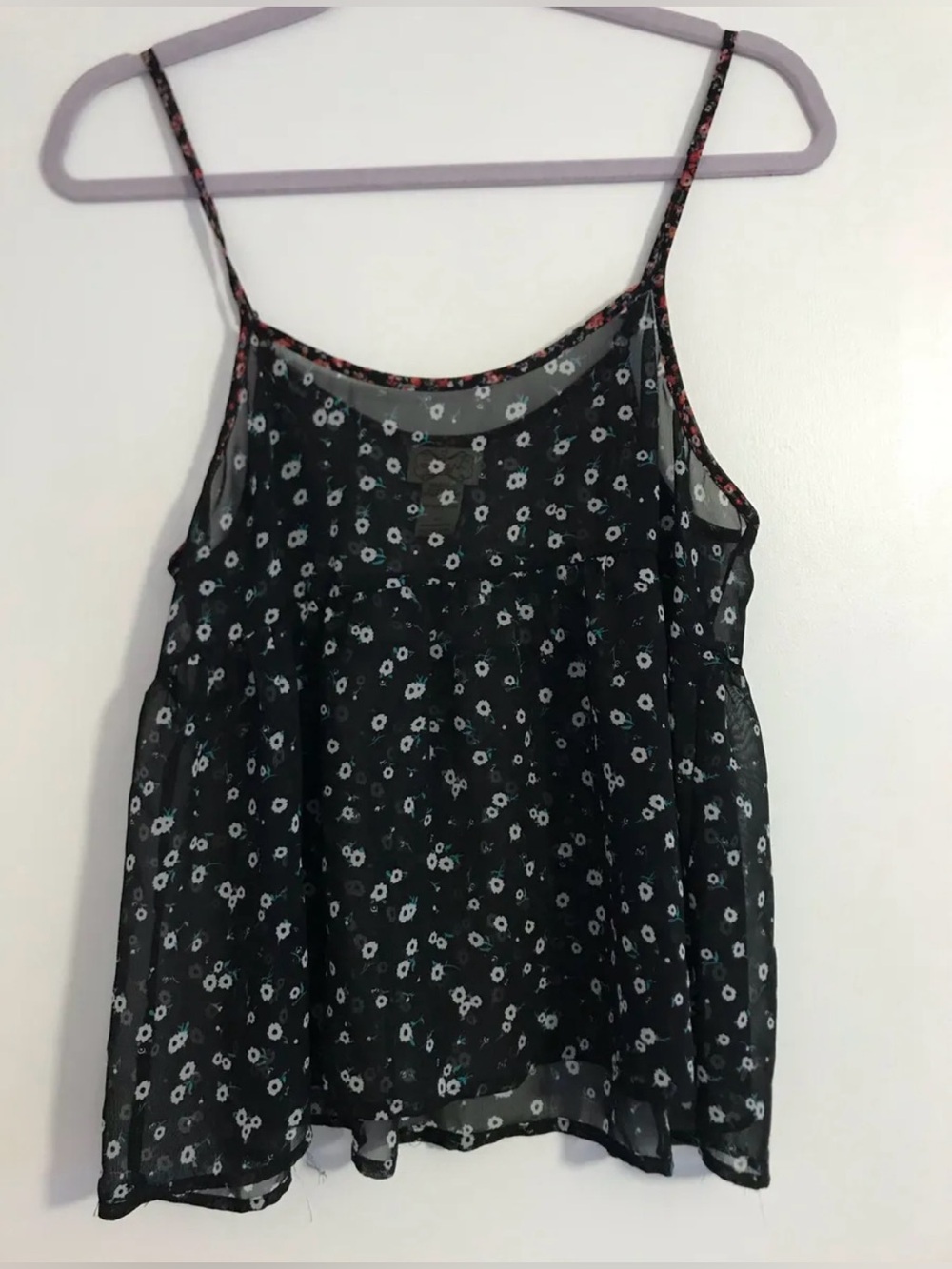 eyelash couture Black Sheer Floral Spaghetti Strap Camisole